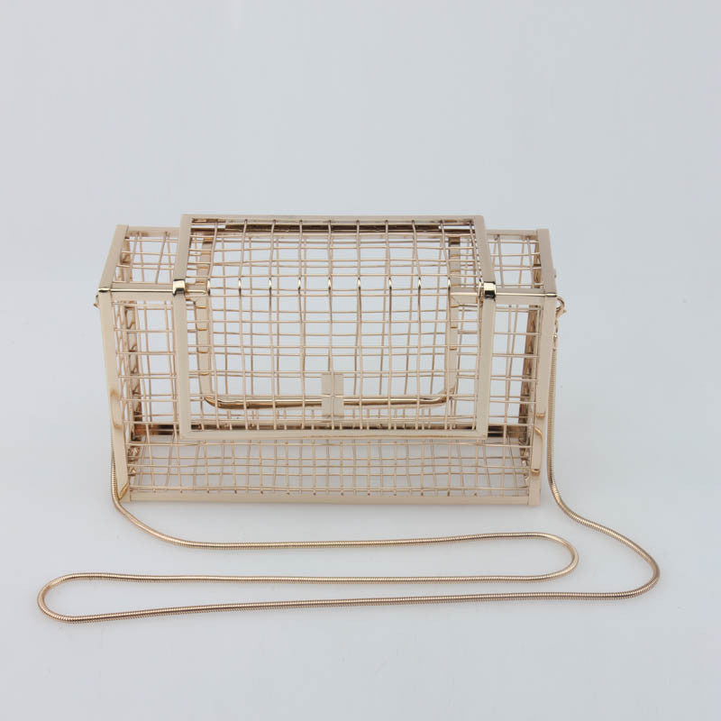 Metal Gold Cage Clutch Crossbody Purse