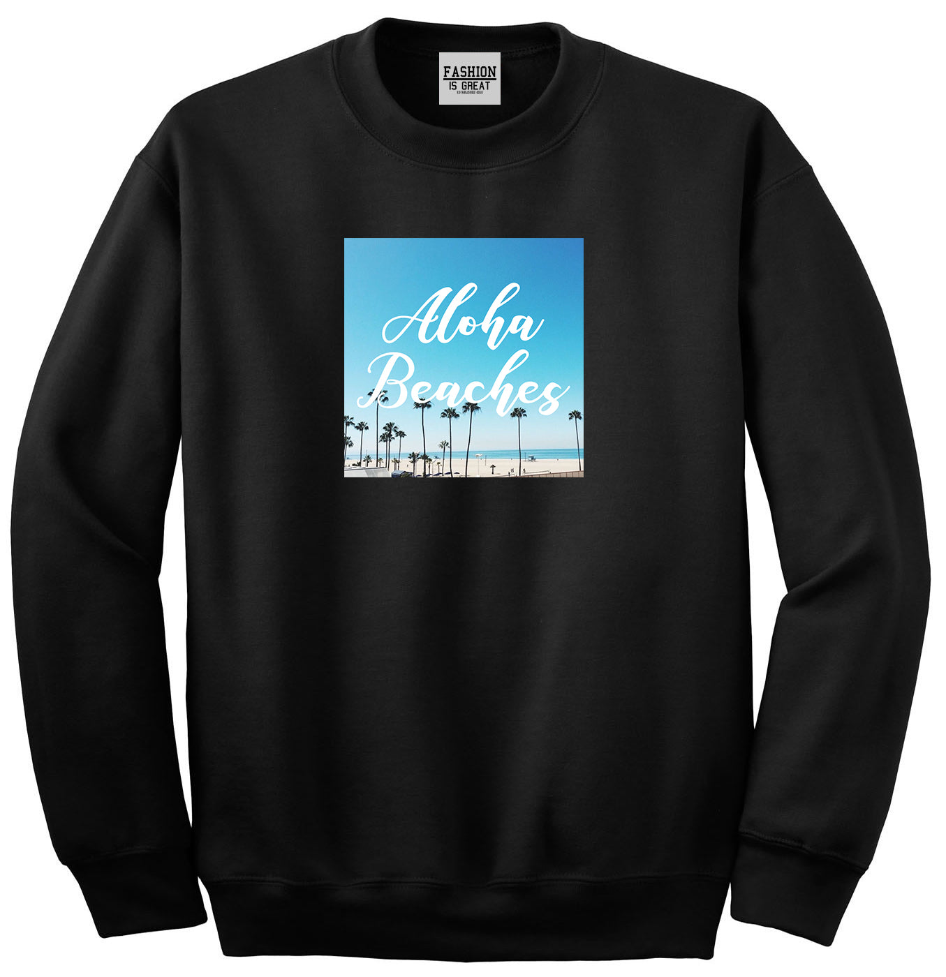 Aloha Beaches Beach View Black Womens Crewneck Sweatshirt
