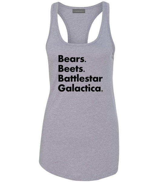 Bears Beets Battlestar Galactica Grey Racerback Tank Top