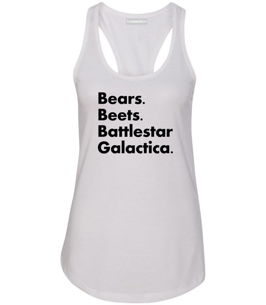 Bears Beets Battlestar Galactica White Racerback Tank Top