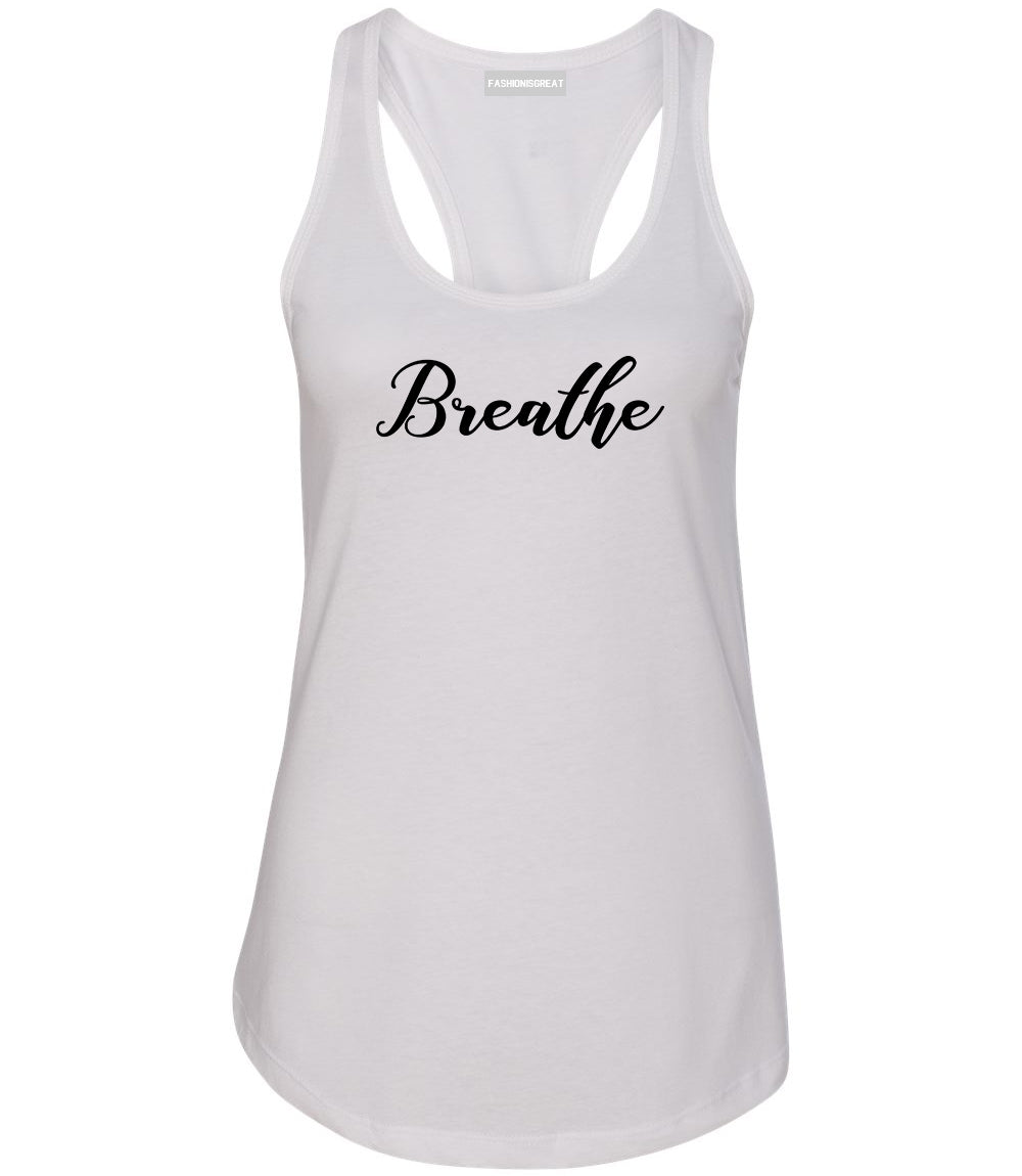 Breathe Yoga Peaceful White Racerback Tank Top