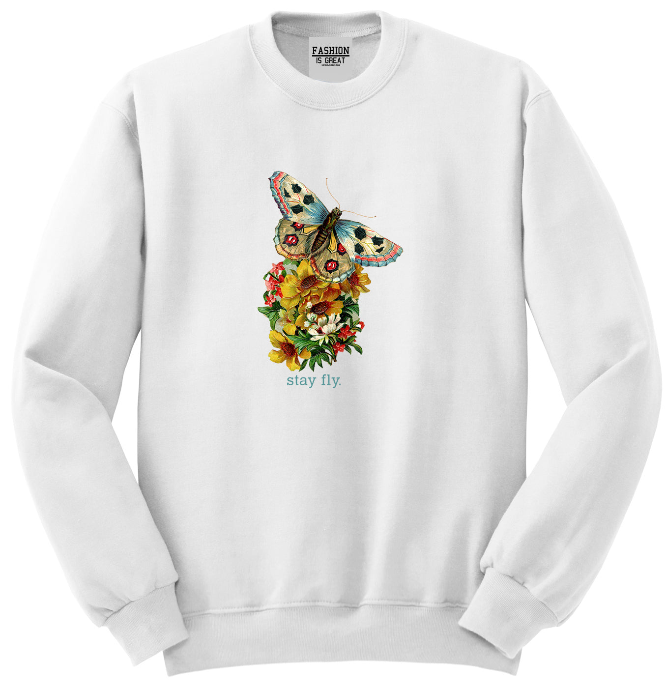 Butterfly Stay Fly Unisex Crewneck Sweatshirt White
