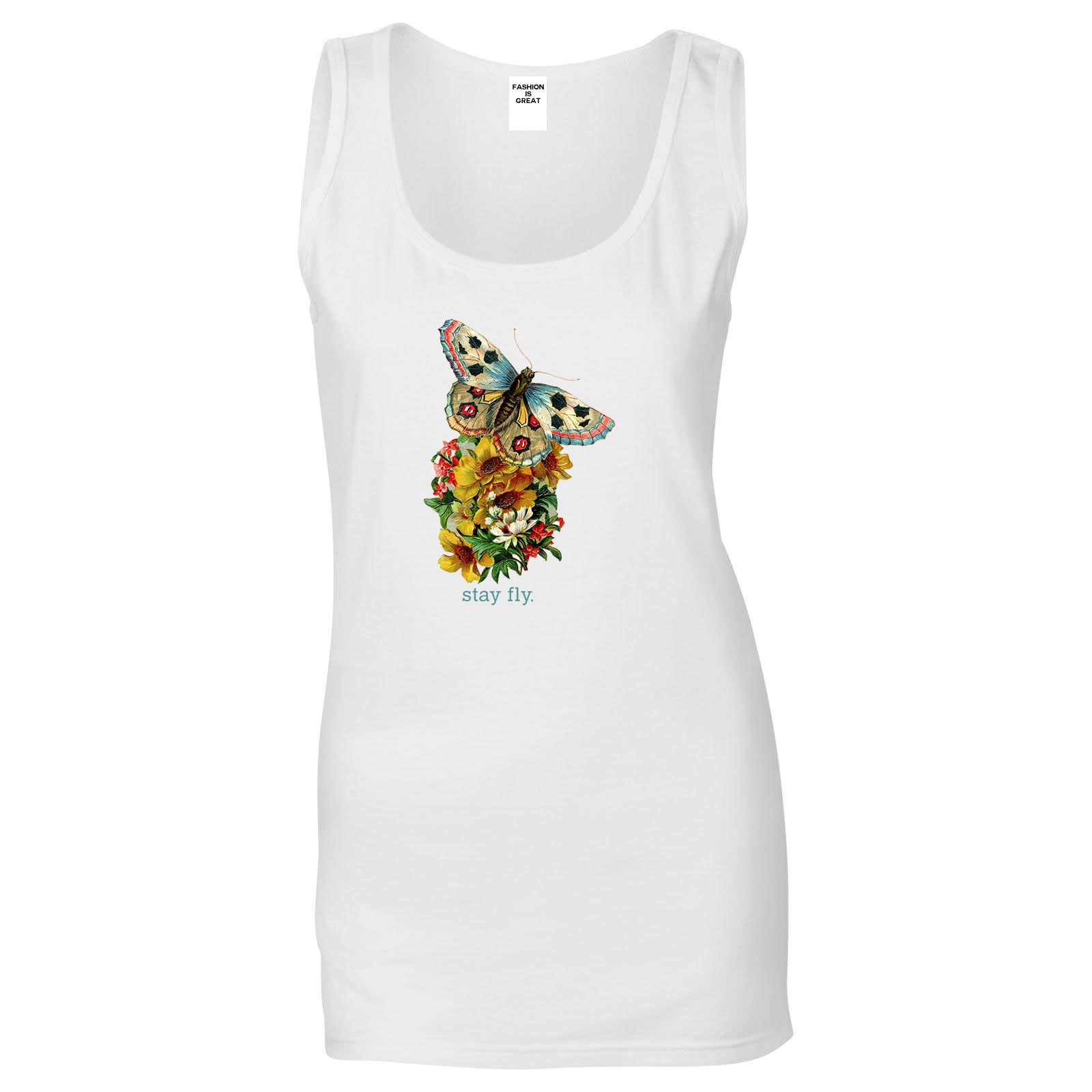 Butterfly Stay Fly Womens Tank Top Shirt White