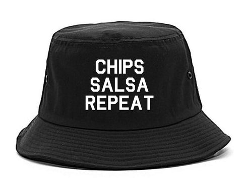 Chips Salsa Repeat Funny Food Black Bucket Hat