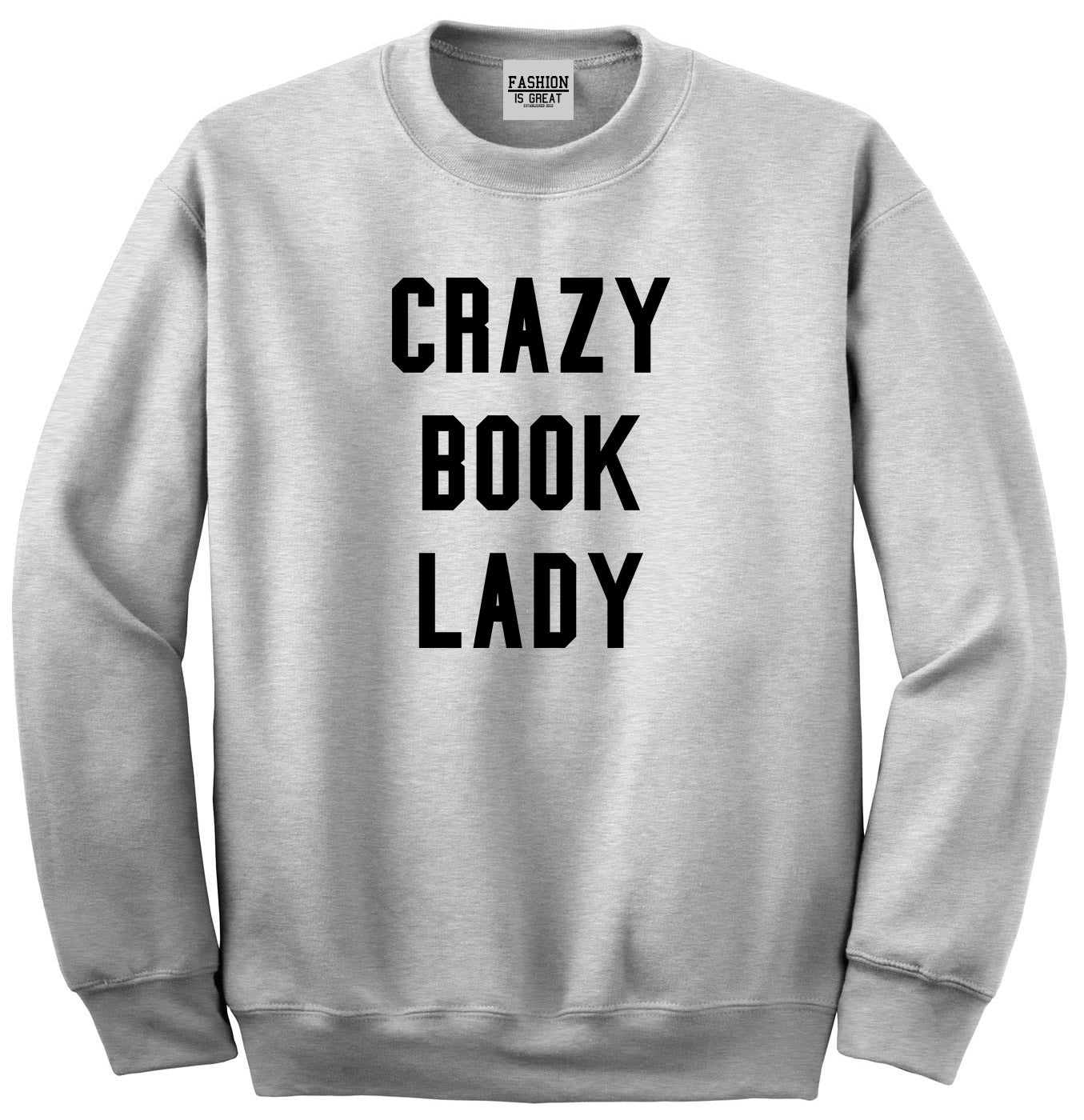 Crazy Book Lady Grey Crewneck Sweatshirt