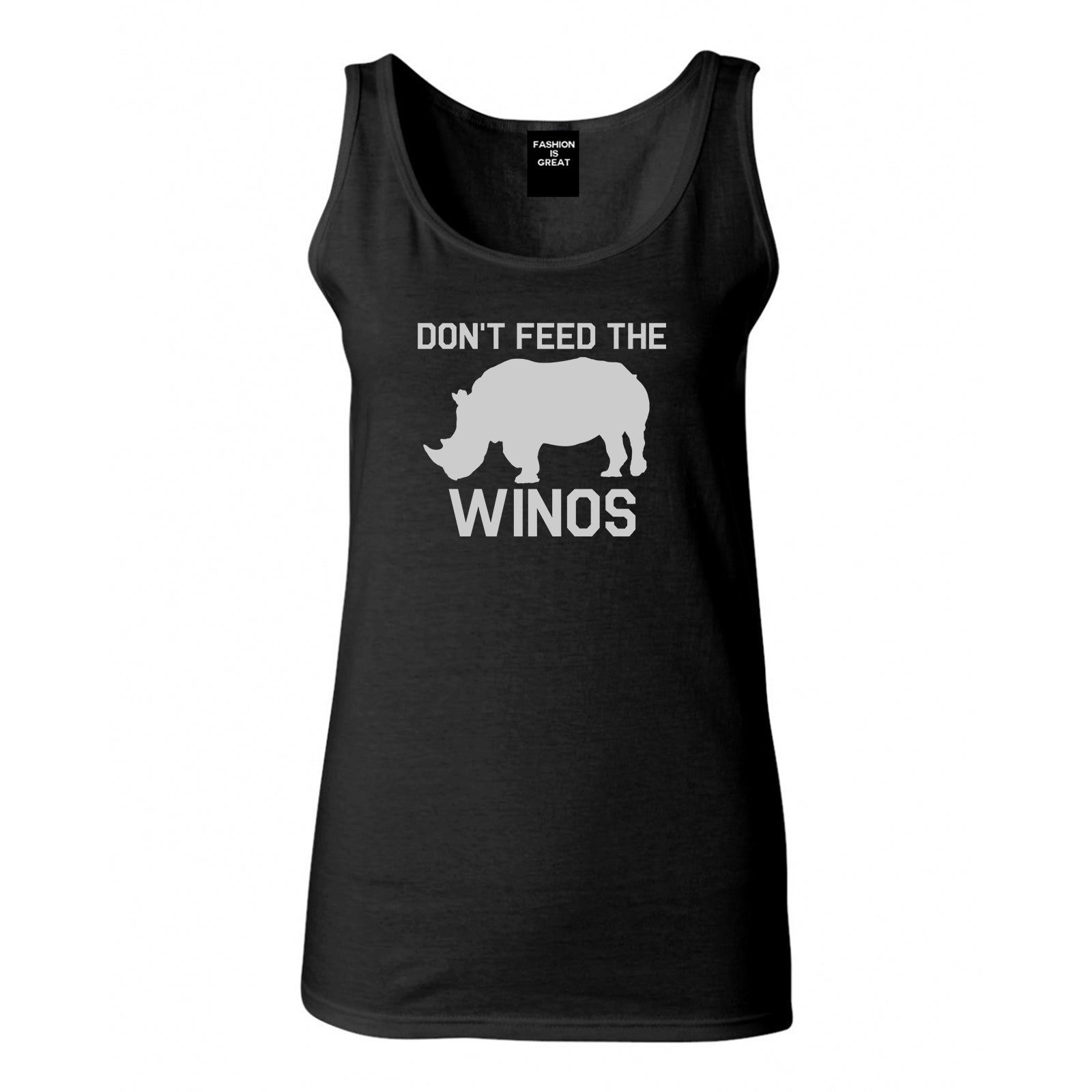 Dont Feed The Winos Wine Rhino Black Womens Tank Top