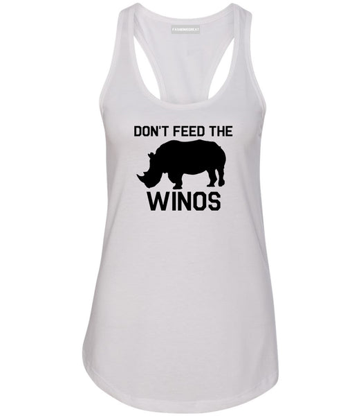 Dont Feed The Winos Wine Rhino White Womens Racerback Tank Top