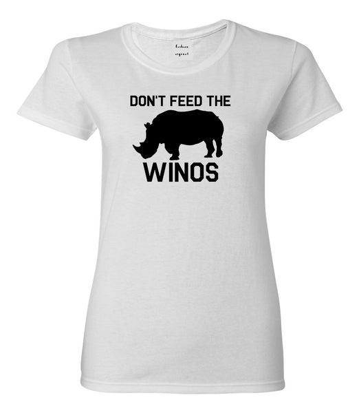 Dont Feed The Winos Wine Rhino White Womens T-Shirt
