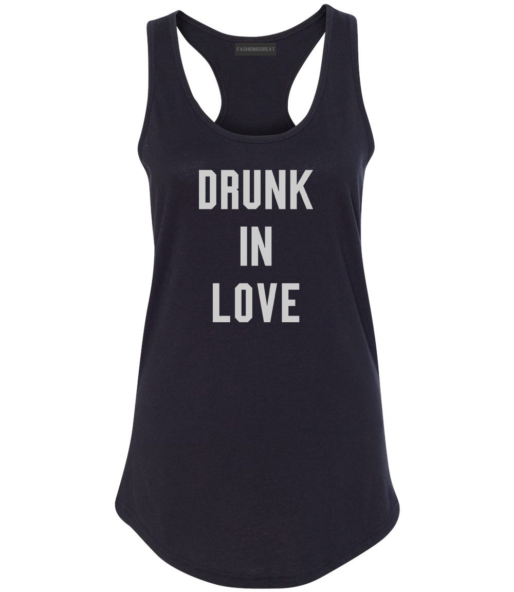 Drunk In Love Bachelorette Black Womens Racerback Tank Top