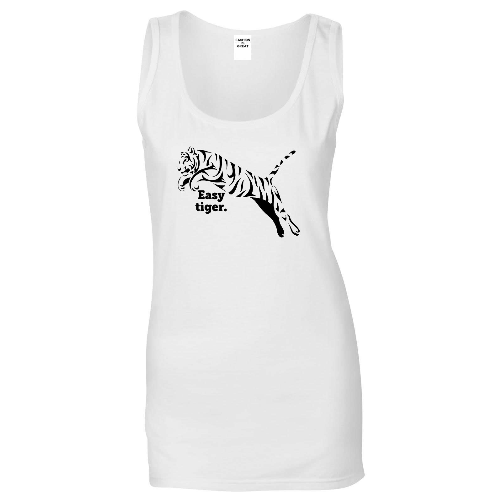 Easy Tiger Funny Animal Womens Tank Top Shirt White
