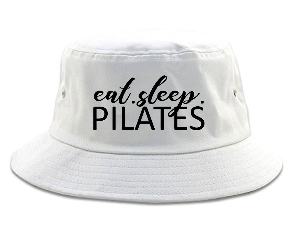 Eat Sleep Pilates Yoga White Bucket Hat