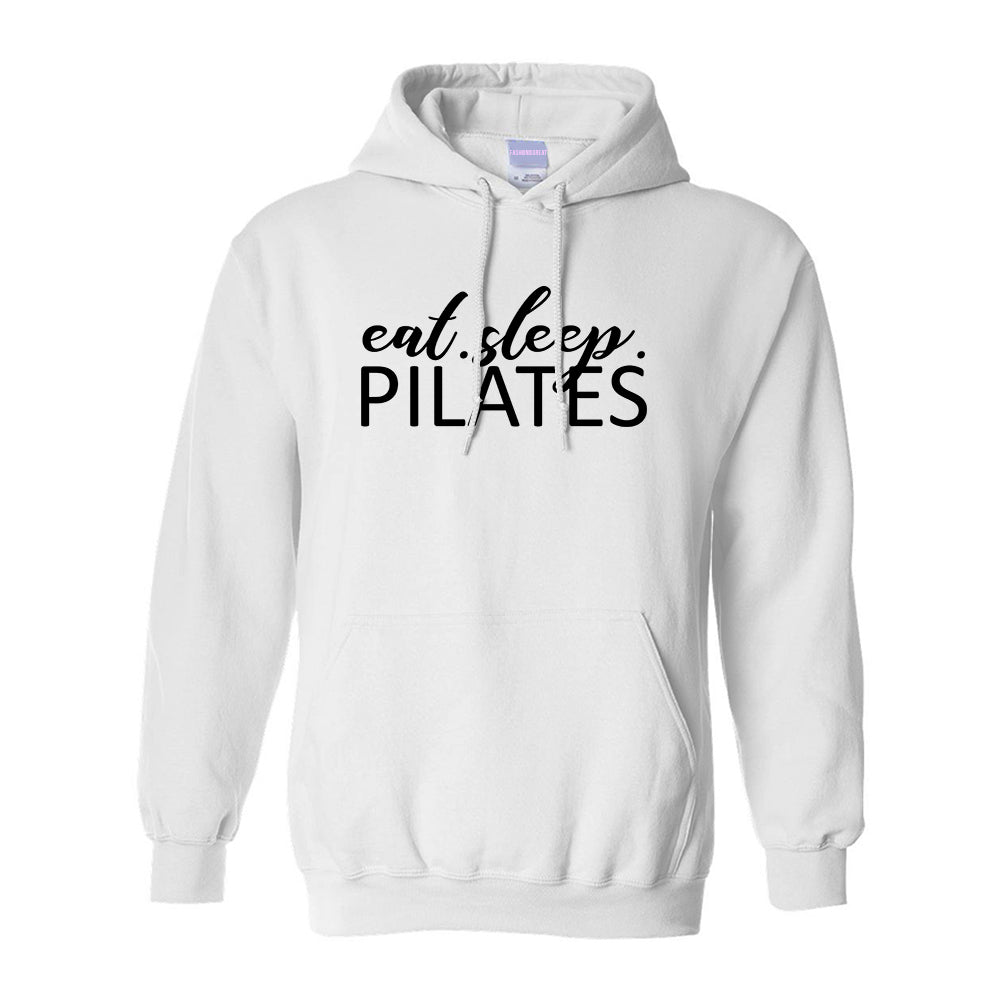 Eat Sleep Pilates Yoga White Pullover Hoodie