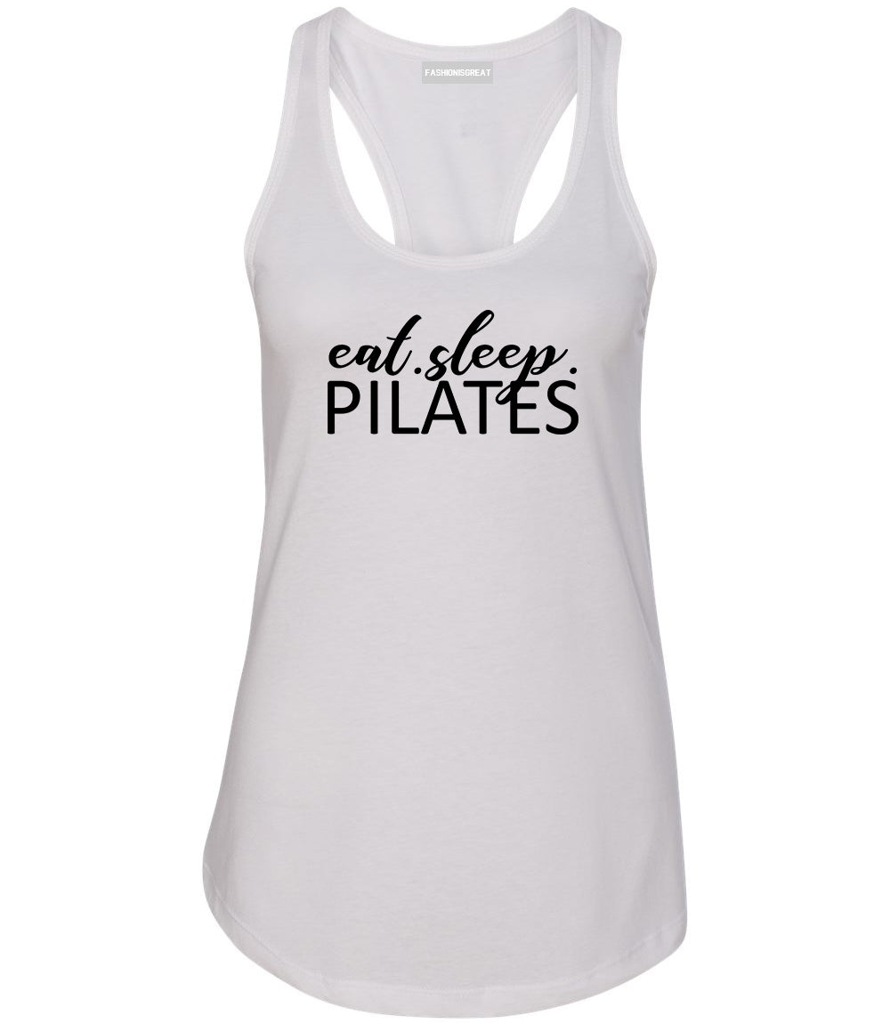 Eat Sleep Pilates Yoga White Racerback Tank Top