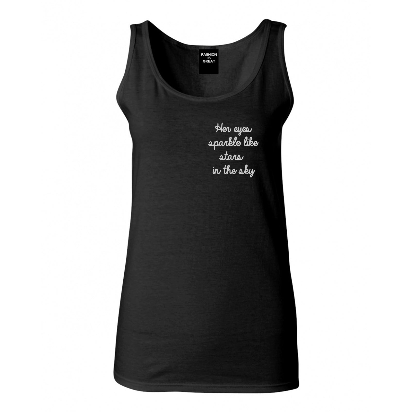 Eyes Sparkle Star Free Spirit Chest Black Womens Tank Top