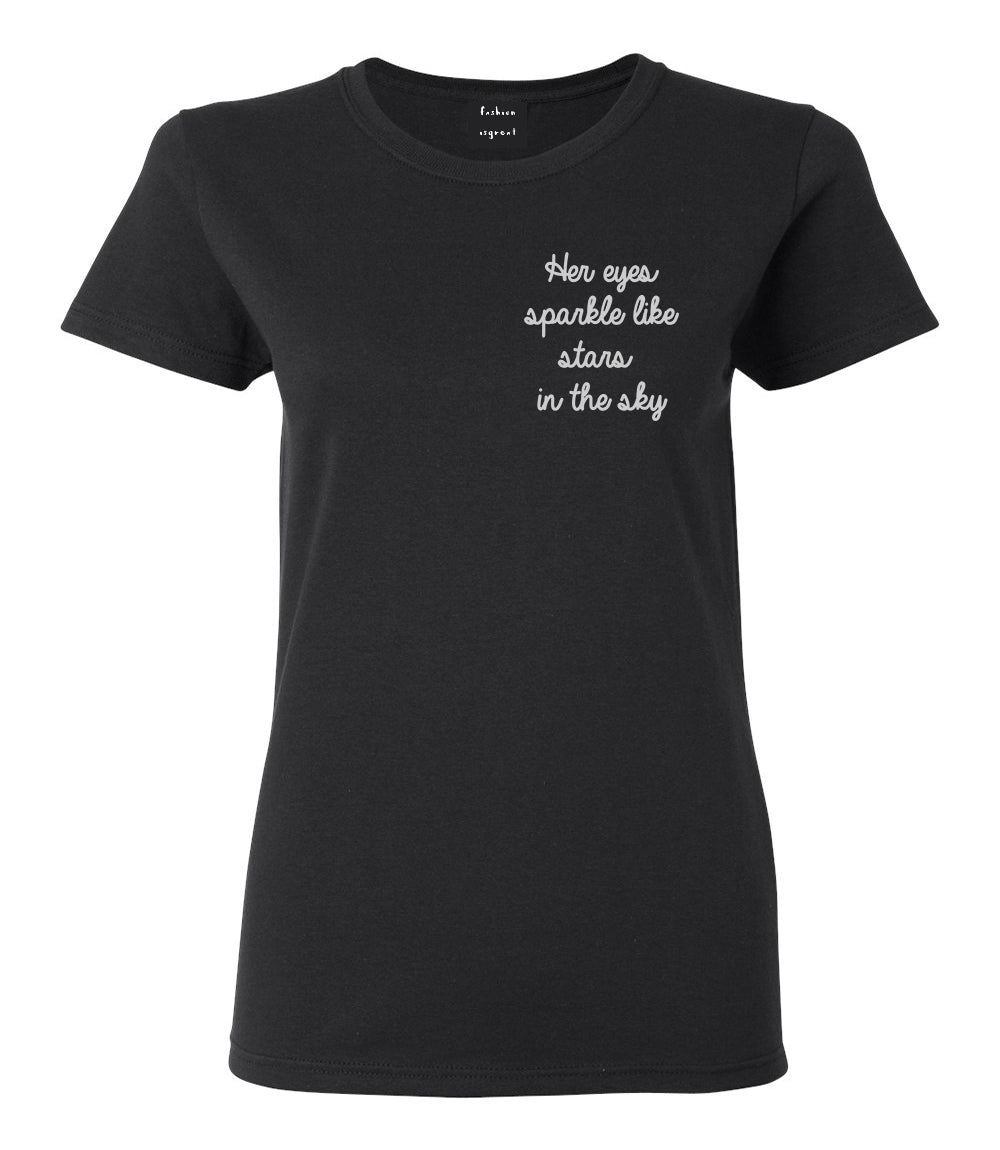 Eyes Sparkle Star Free Spirit Chest Black Womens T-Shirt