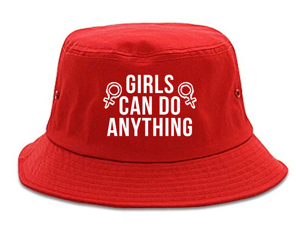 Girls Can Do Anything Feminist Logo Bucket Hat Red