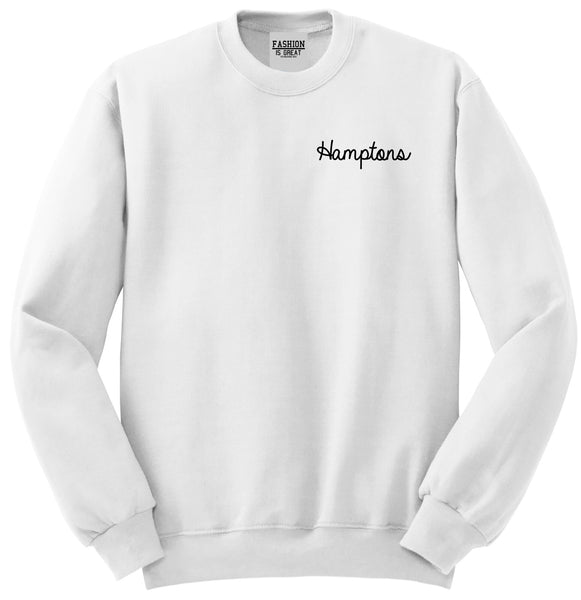 Hamptons NY Script Chest White Womens Crewneck Sweatshirt