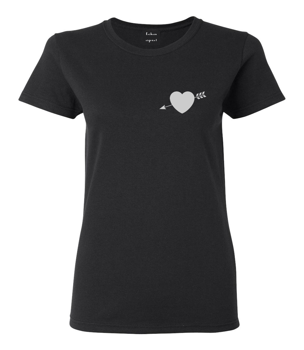 Heart Arrow Cupid Chest Black Womens T-Shirt