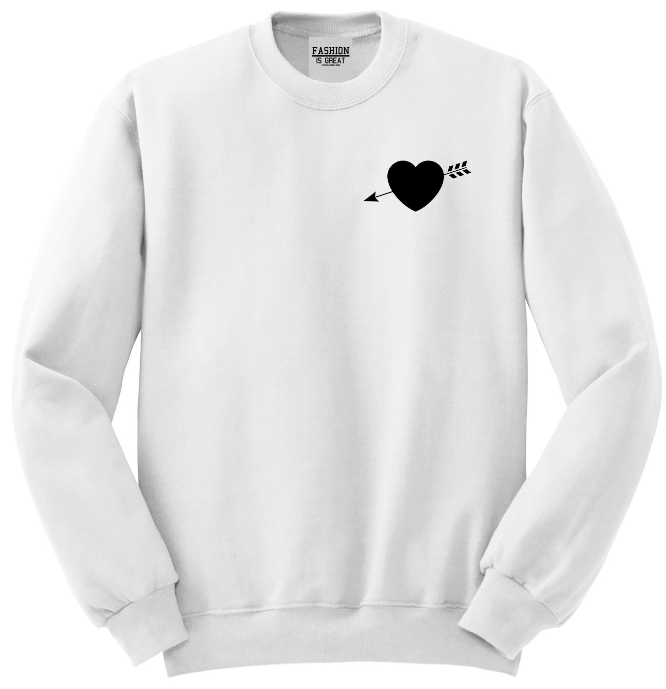 Heart Arrow Cupid Chest White Womens Crewneck Sweatshirt