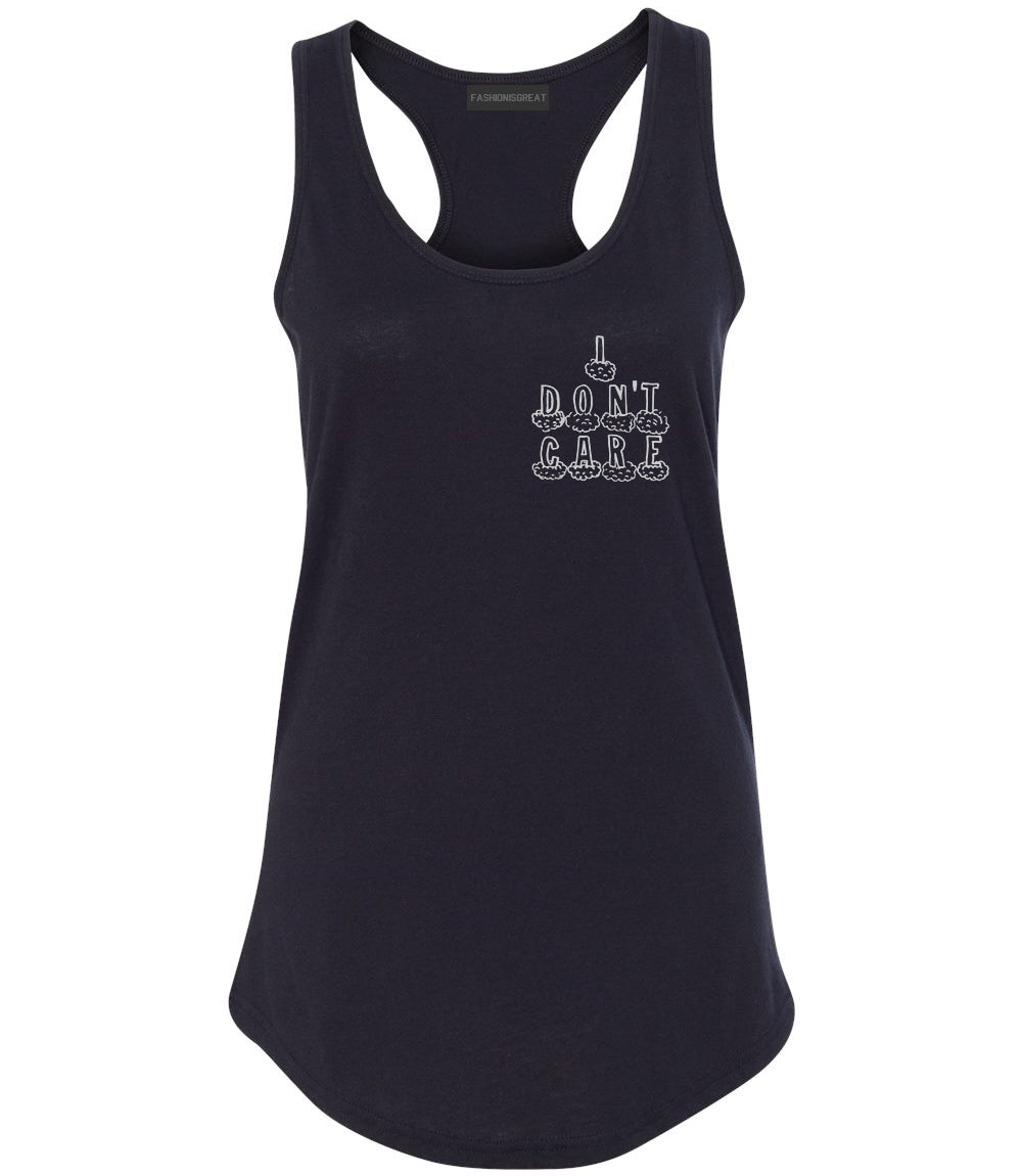 I Dont Care Funny Chest Black Womens Racerback Tank Top