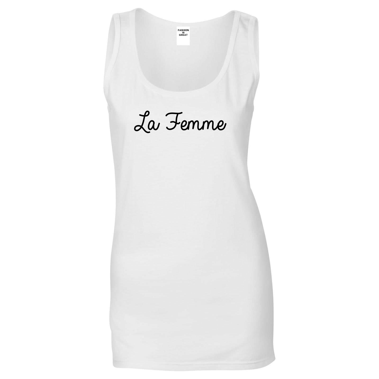 La Femme French Womens Tank Top Shirt White