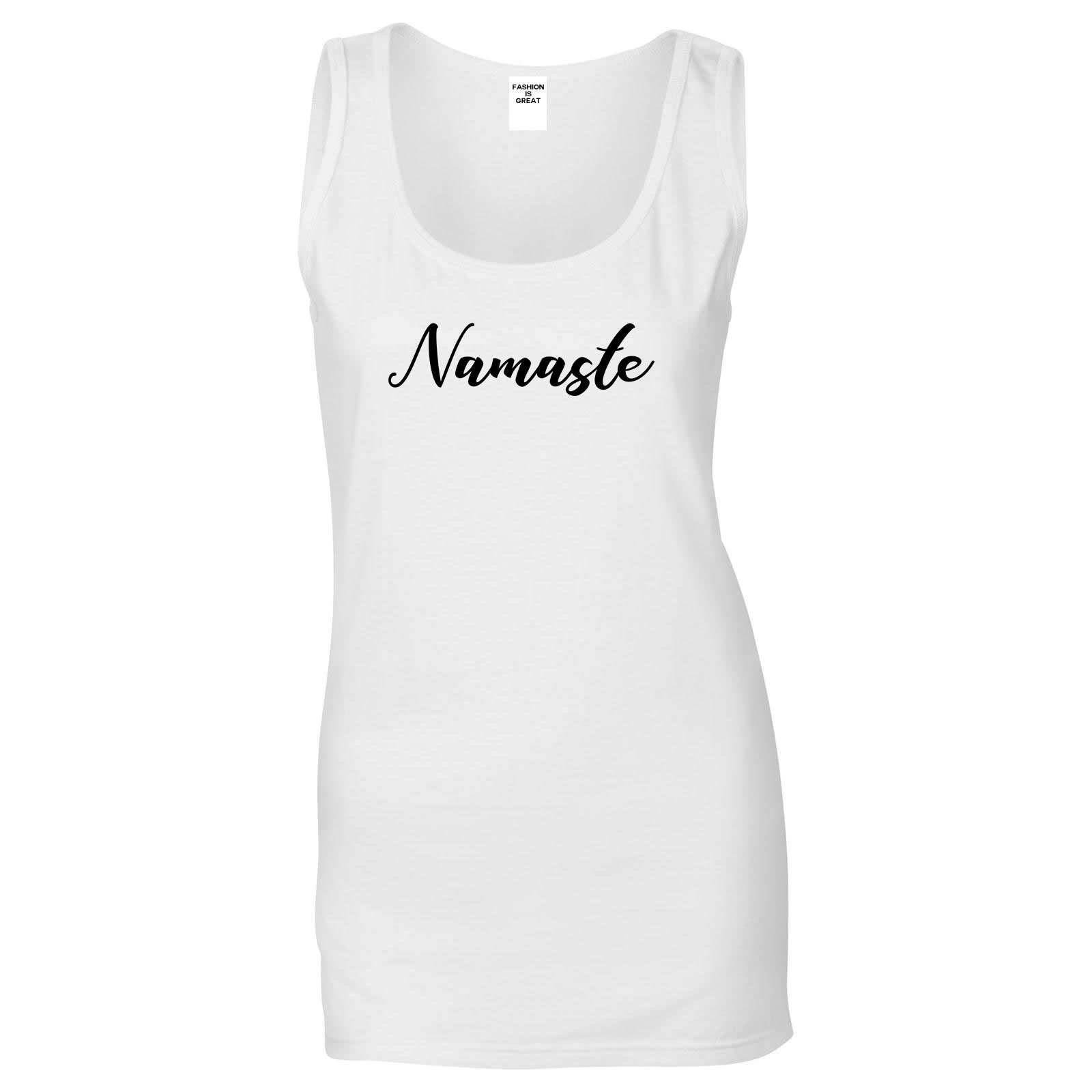 Namaste Yoga Script White Womens Tank Top
