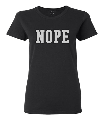 Nope College Font Womens Graphic T-Shirt Black