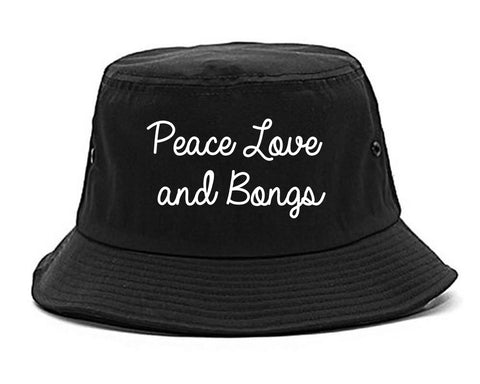 Peace Love Bongs Weed Pot Bucket Hat Black