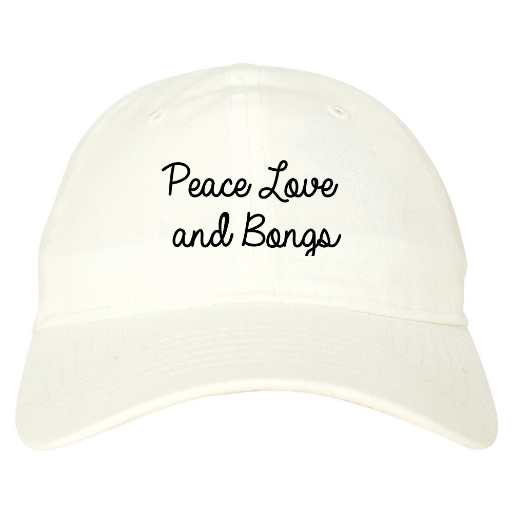 Peace Love Bongs Weed Pot Dad Hat White
