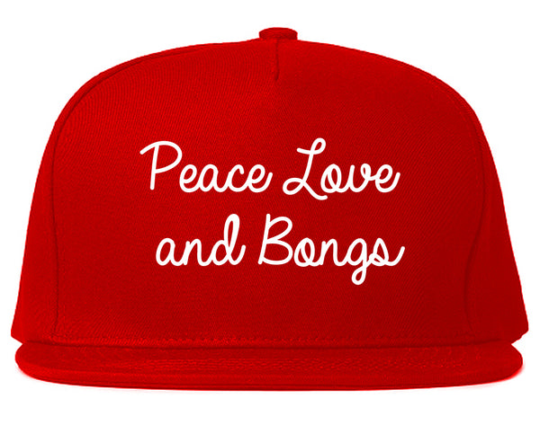 Peace Love Bongs Weed Pot Snapback Hat Red