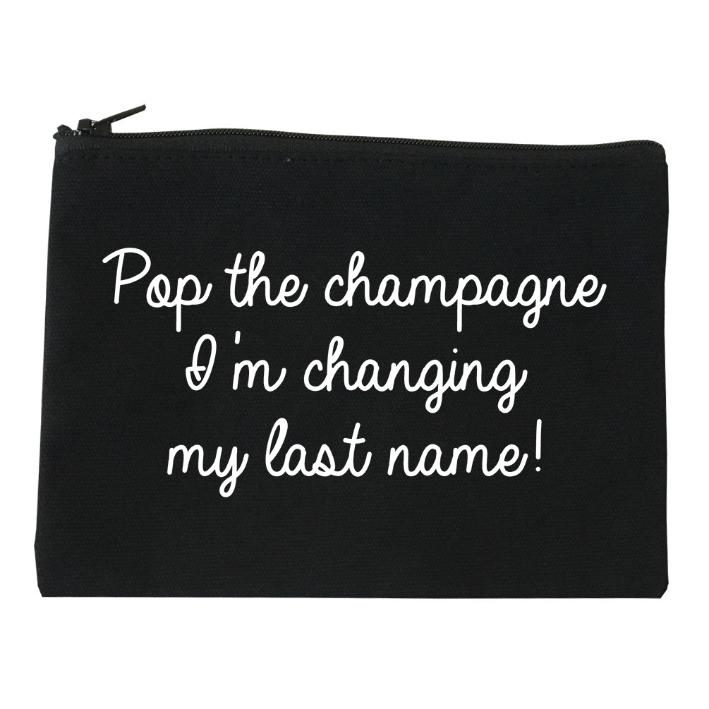 Pop Champagne Last Name Bride black Makeup Bag