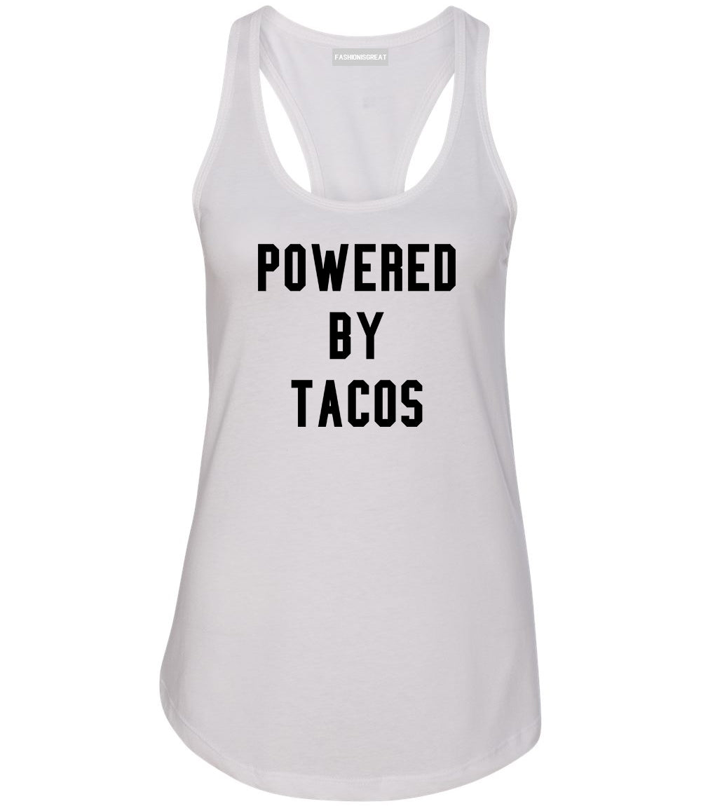 Powered By Tacos White Racerback Tank Top