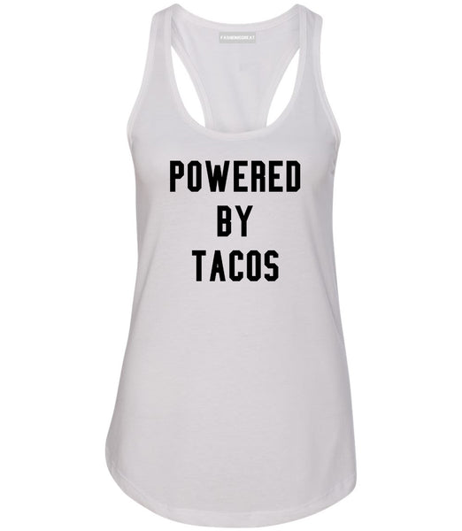 Powered By Tacos White Racerback Tank Top