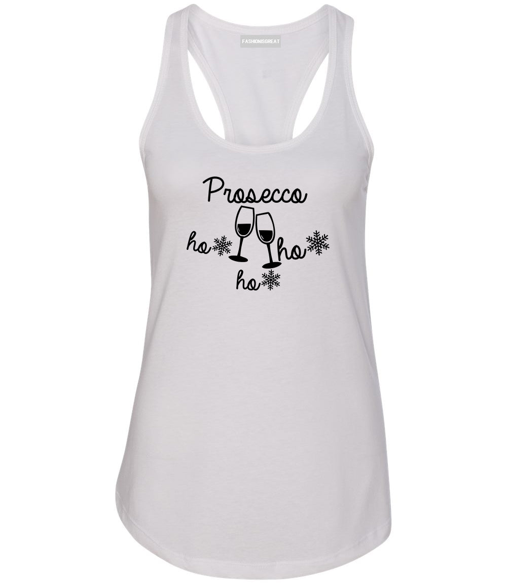 Prosecco Ho Ho Ho Christmas Wine White Racerback Tank Top