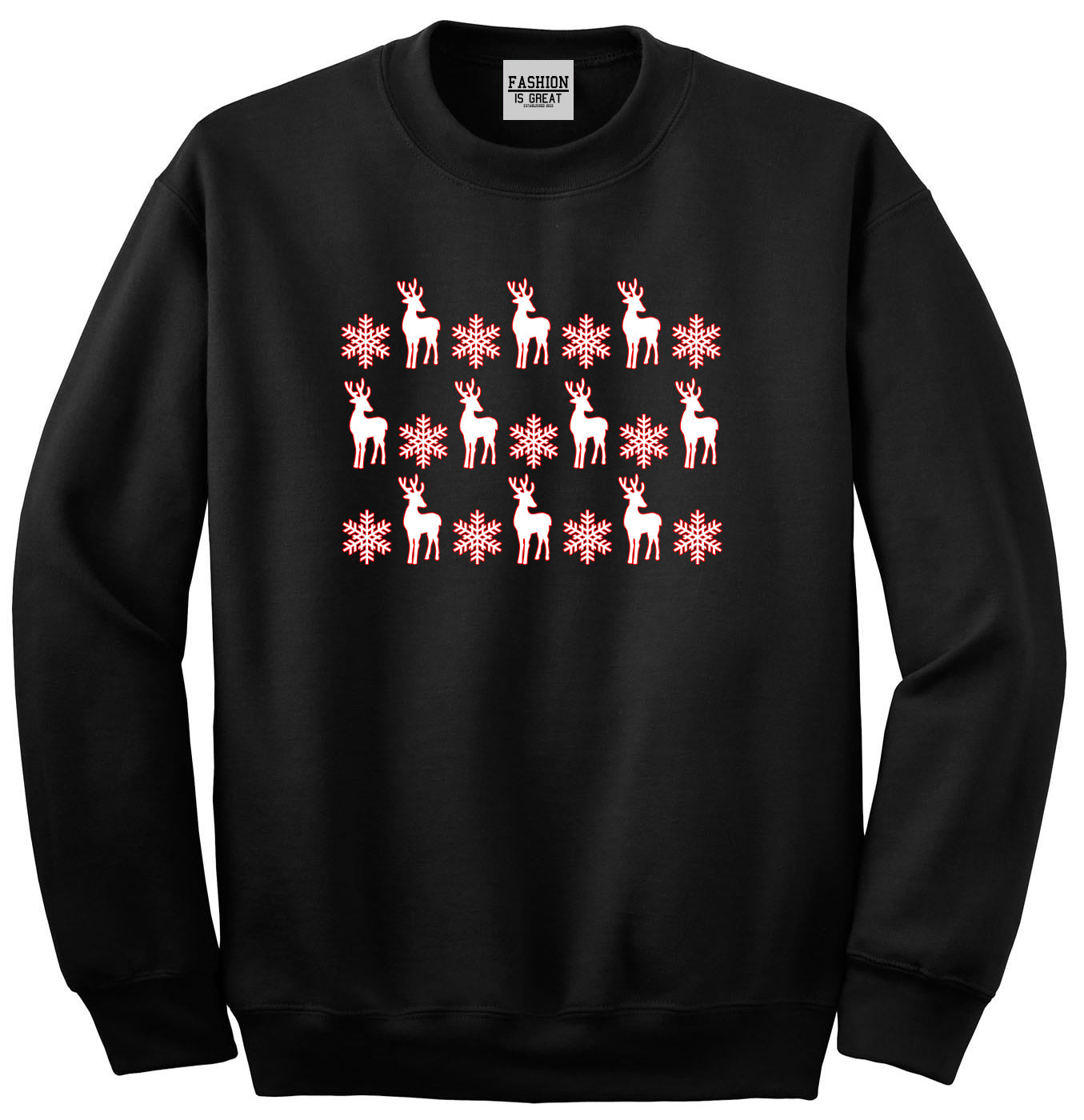Reindeer Snowflake Christmas Red Black Crewneck Sweatshirt