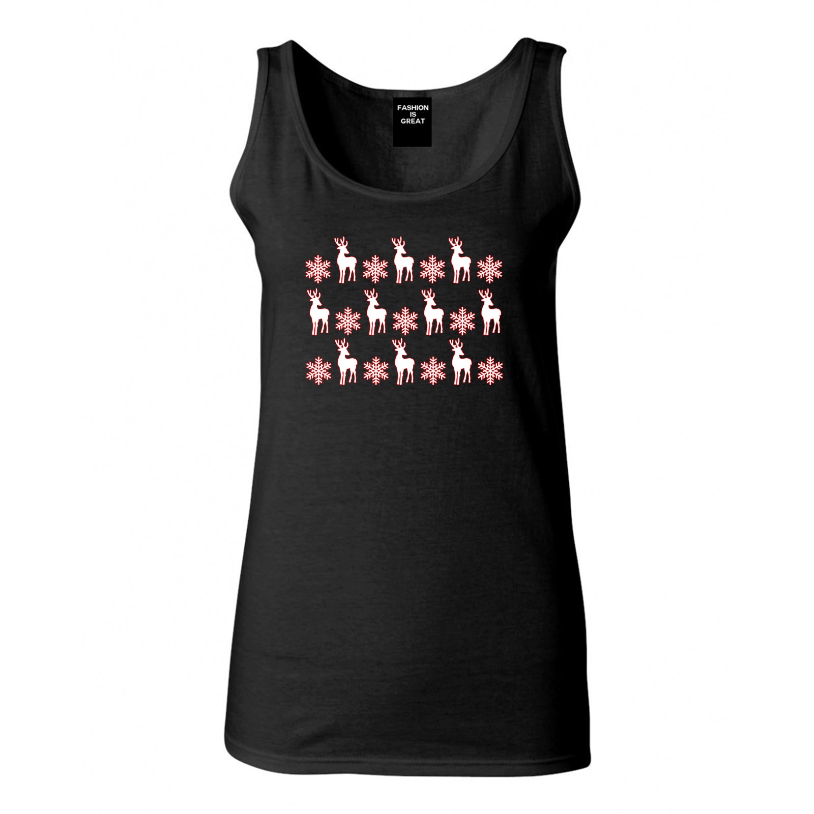 Reindeer Snowflake Christmas Red Black Tank Top