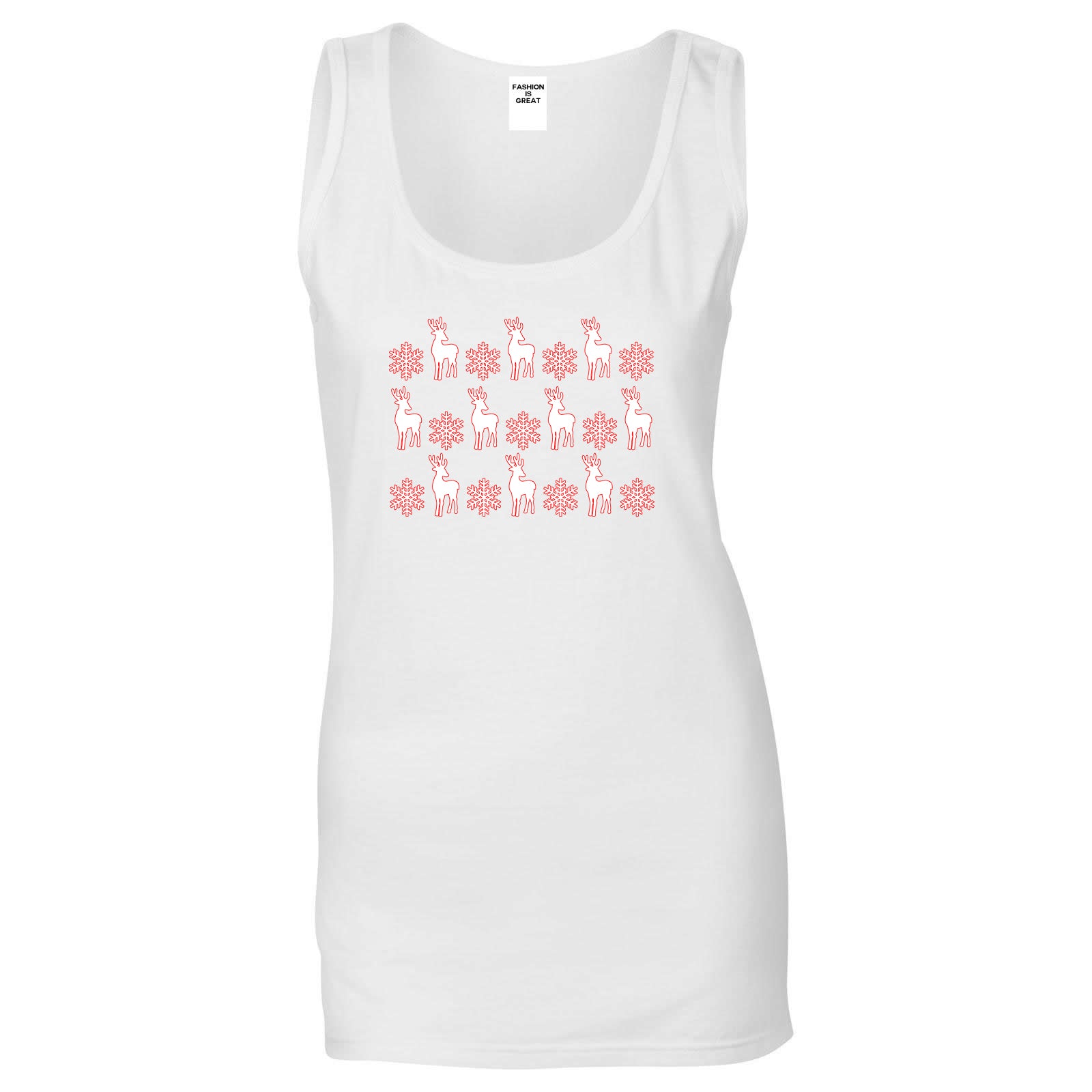 Reindeer Snowflake Christmas Red White Tank Top