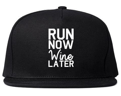 Run Now Wine Later Workout Gym Snapback Hat Black