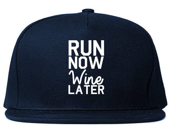 Run Now Wine Later Workout Gym Snapback Hat Blue