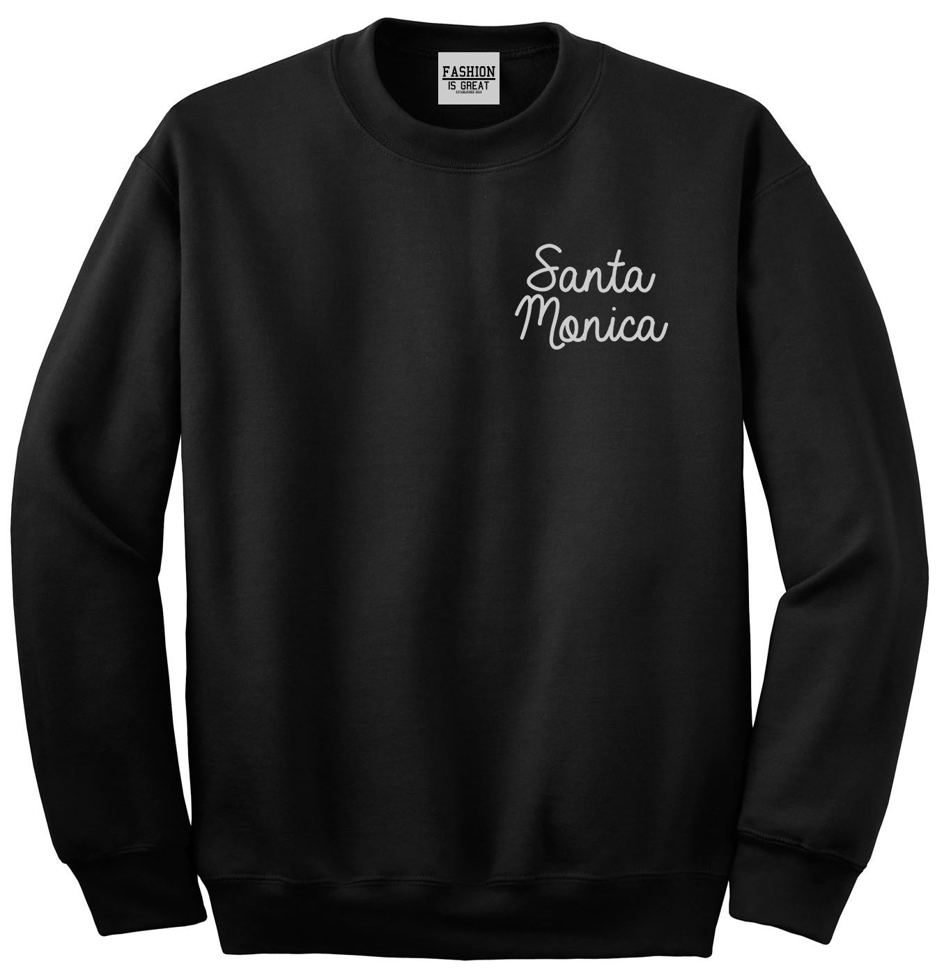 Santa Monica CA Script Chest Black Womens Crewneck Sweatshirt