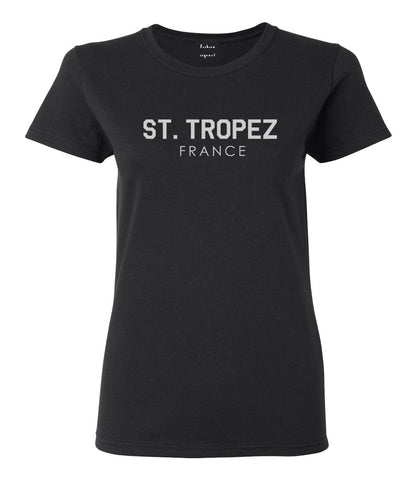 St Tropez France Womens Graphic T-Shirt Black