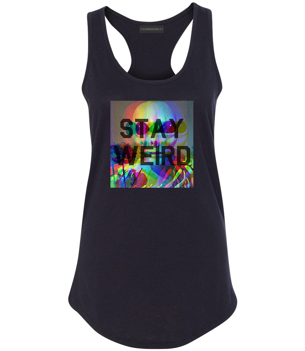Stay Weird Alien Psychedelic Black Womens Racerback Tank Top