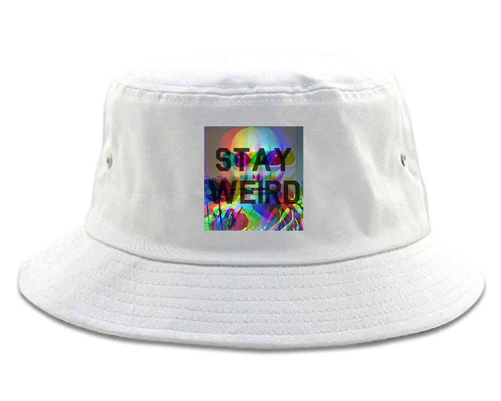 Stay Weird Alien Psychedelic white Bucket Hat