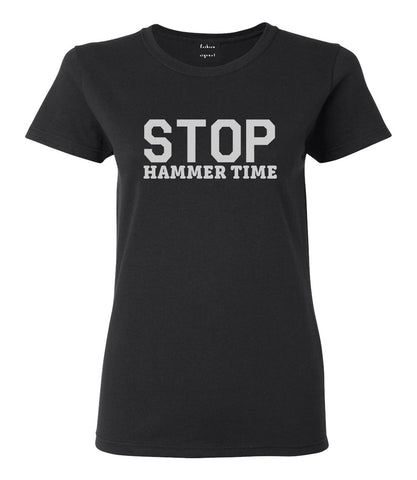Stop Hammer Time 90s Rap Womens Graphic T-Shirt Black
