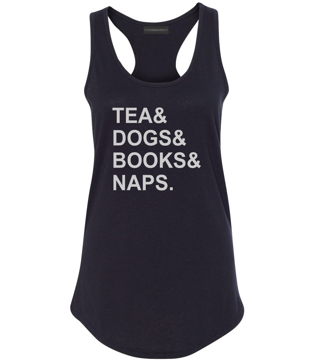 Tea Dogs Books Naps Funny Black Racerback Tank Top