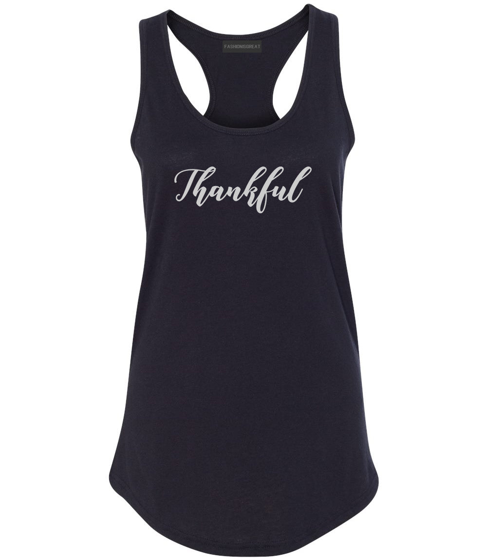 Thankful Script Thanksgiving Black Racerback Tank Top