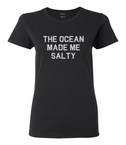The Ocean Made Me Salty Vacation Womens Graphic T-Shirt Black