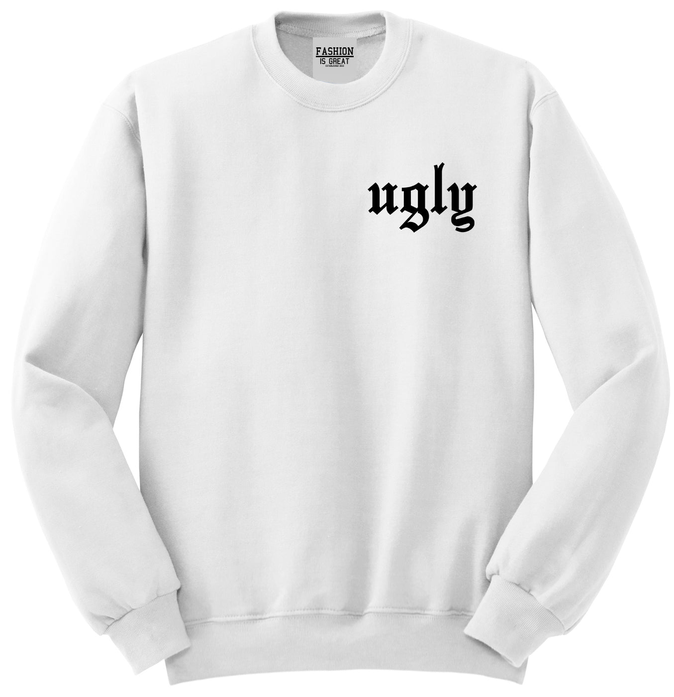 Ugly Olde English Chest White Womens Crewneck Sweatshirt