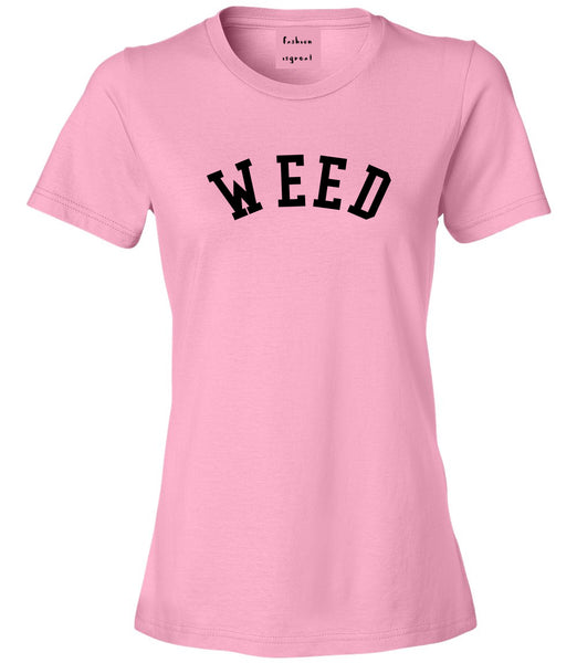 WEED Curved College Weed Womens Graphic T-Shirt Pink