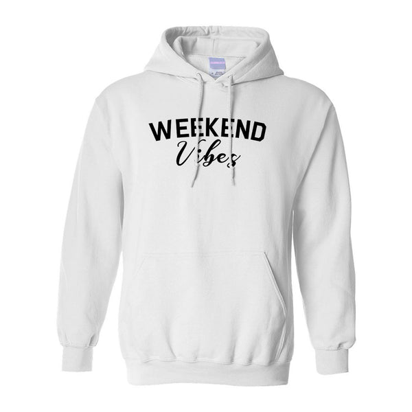 Weekend Vibes Party White Pullover Hoodie